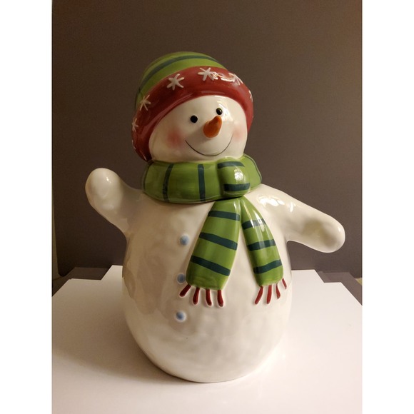Vintage Linens and Things Happy Snowman Cookie Jar - Picture 1 of 5